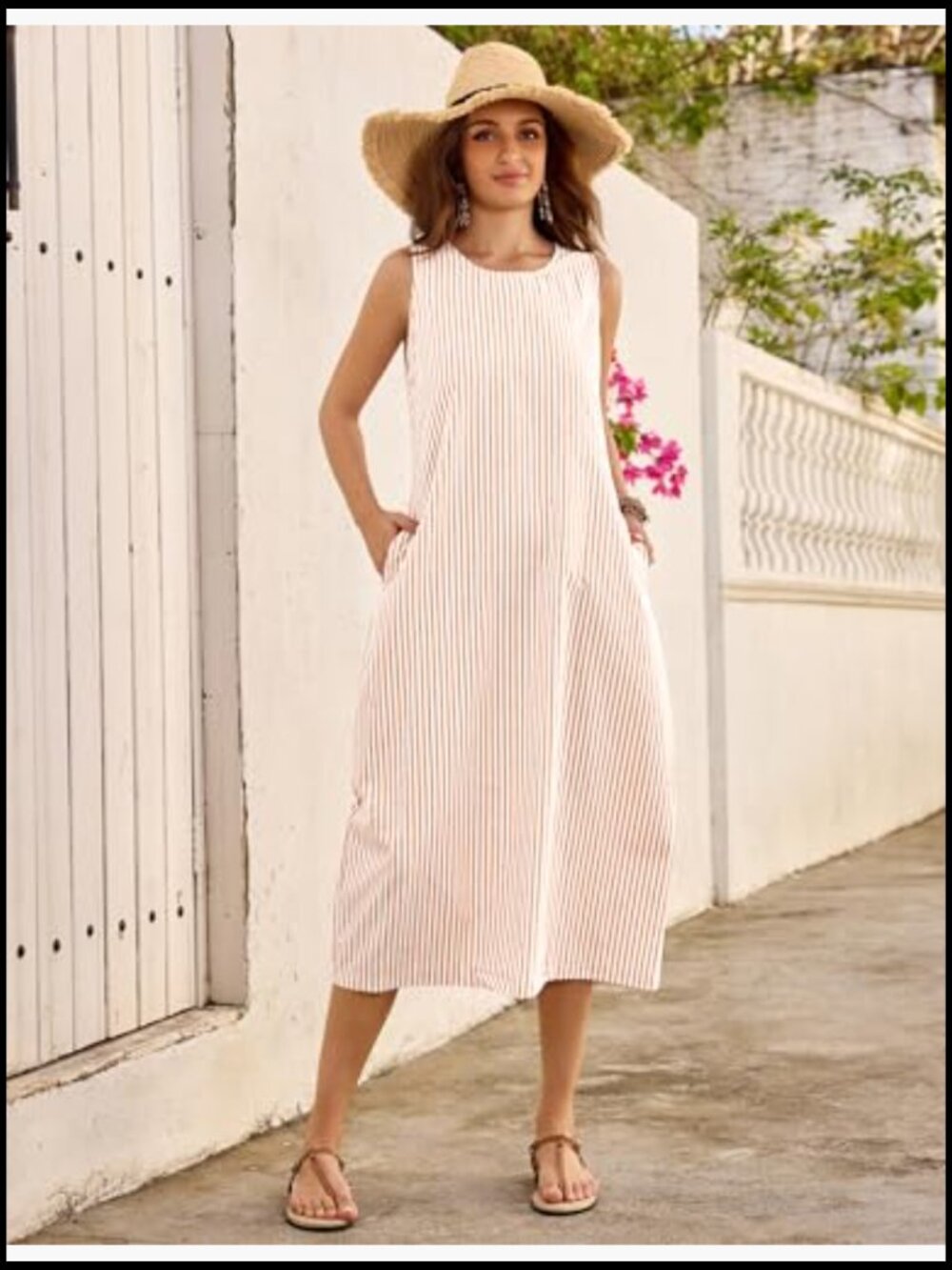 Cotton Maxi Dress with Pockets Casual Summer Beach Vacation - Picture 2 of 7